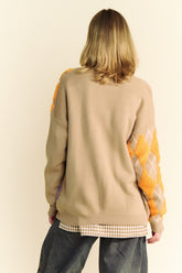 Davi & Dani Argyle V-Neck Dropped Shoulder Women's Cardigan - Chic & Cozy Style
